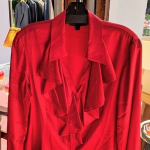 Lafayette 148 New York Red Silk Ruffle Blouse